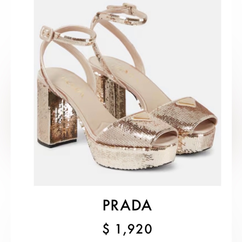 Prada Rose Gold Sequin Platform Sandals size 39 NWT